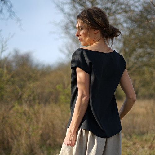 Simple - lněná halenka (černá) — foto 4