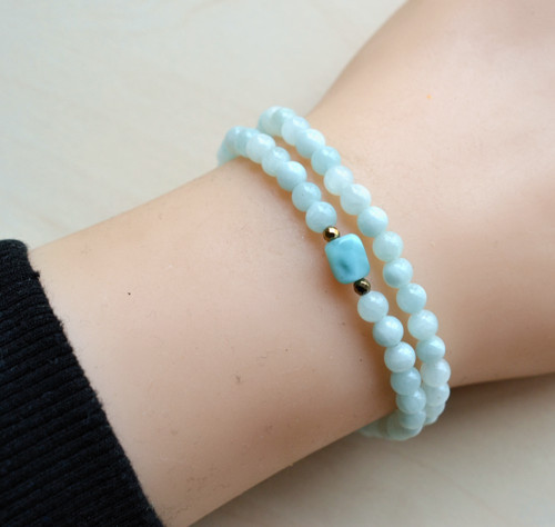 Dvouřadý náramek - PERSKÝ NEFRIT / LARIMAR — foto 2