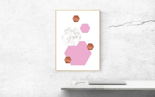 Plakát – Geometrický – rose gold/marble — foto 2