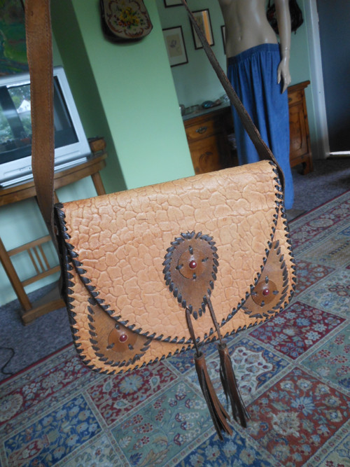 Boho, etno kožená kabelka — foto 4