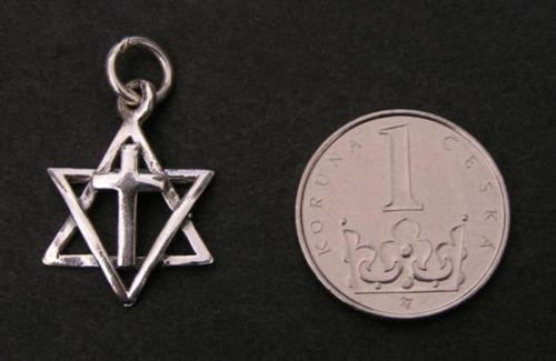 Hexagram a kříž - stříbrný přívěsek — foto 2