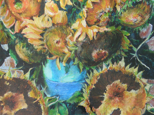 Slunečnice - pastel, originál A1, 84cm x 60cm — foto 3