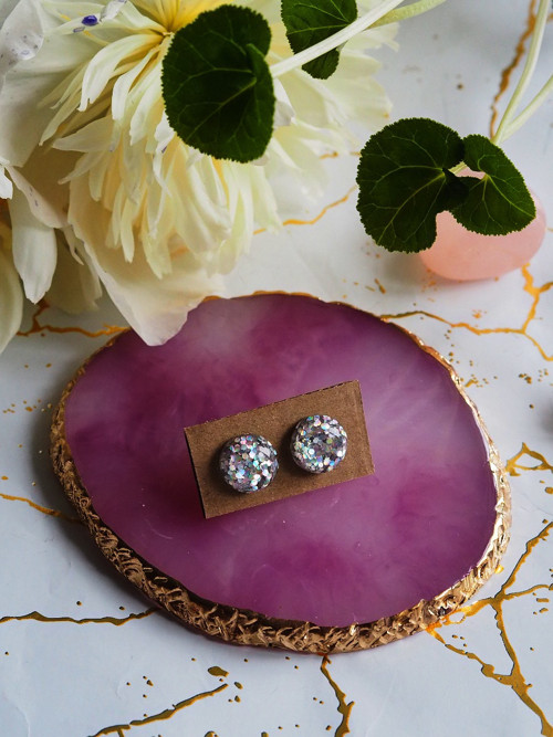 Holografické třpytivé glitter kulaté náušnice — foto 2