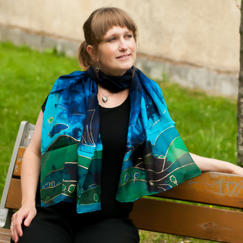 Šála hedvábná modrá — foto 5
