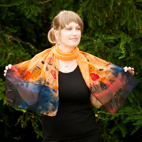 Šála hedvábná oranžová — foto 6