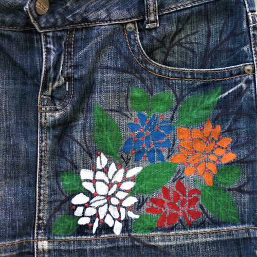 Denim sukně mini květy — foto 3