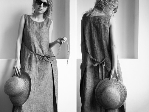 AGNES - dámské šaty len - graphite / indigo — foto 6