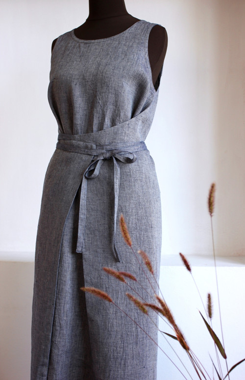 AGNES - dámské šaty len - graphite / indigo — foto 4