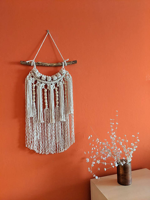 Macramé Boho záves svetlý s korálkami — foto 4