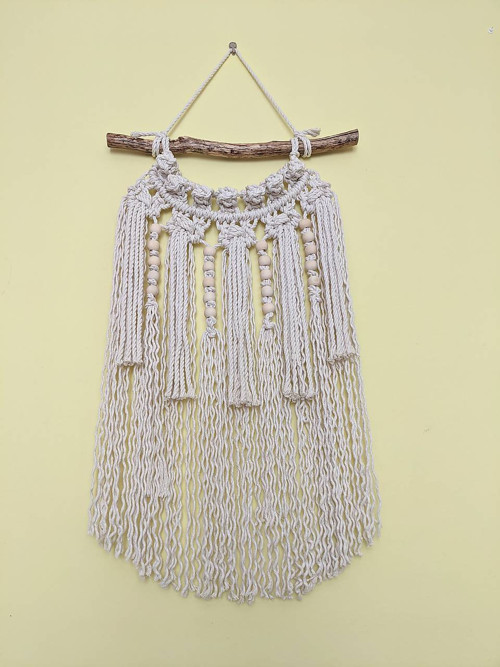 Macramé Boho záves svetlý s korálkami — foto 2