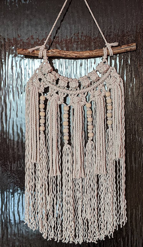 Macramé Boho záves svetlý s korálkami — foto 5