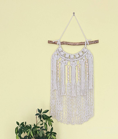 Macramé Boho záves svetlý s korálkami — foto 6