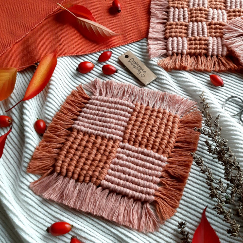 Prostírka macramé - čtvercová, terakota/blush 2x2 — foto 3