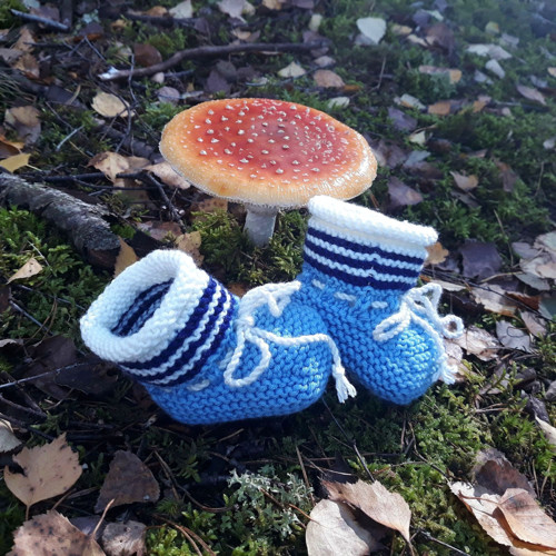 Modrobílé bačkorky, merino, 8 cm — foto 3