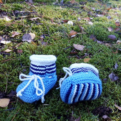Modrobílé bačkorky, merino, 8 cm — foto 2