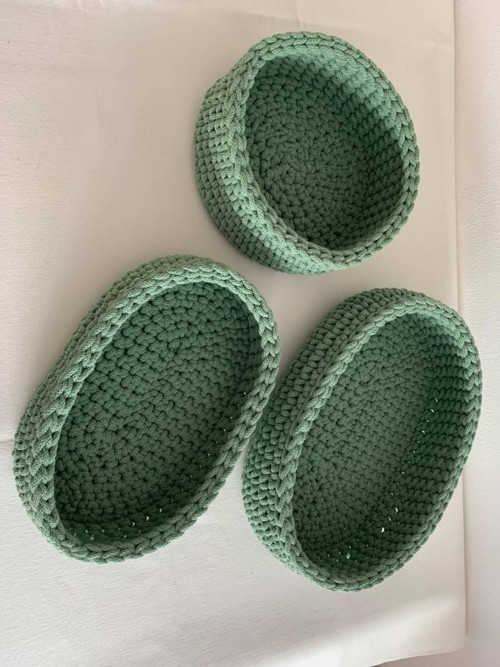 Háčkovaná ošatka kulatá zelená průměr 21cm MAXI — foto 4