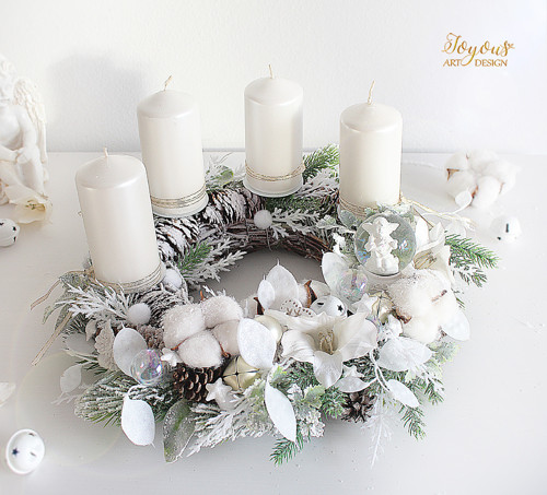 Třpytivý rustikální adventní věnec — foto 3