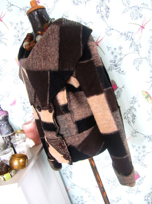 Kabátek luxusní, lana wool, patchwork — foto 4