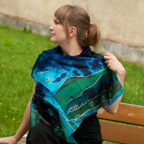 Šála hedvábná modrá — foto 3