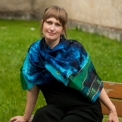 Šála hedvábná modrá — foto 4