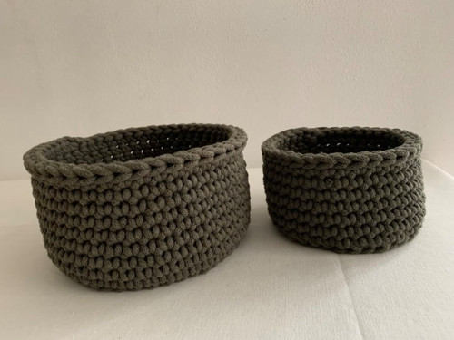 Háčkované ošatky kulaté khaki set vyšší 2 kusy — foto 4