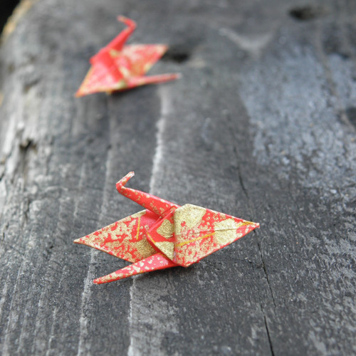 Jeřáb - origami náušnice - puzeta — foto 3