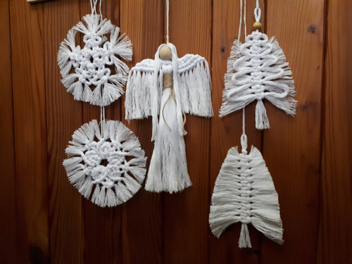Vánoční macramé ozdoby Bílá sada 5 — foto 5