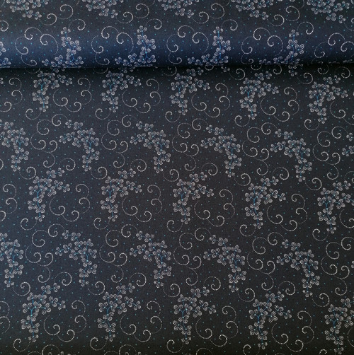 Bavlnená látka Danbury-Dotted Leaf and Scroll Navy — foto 2