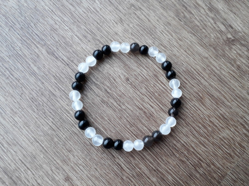 Náramek - obsidian/selenit — foto 2