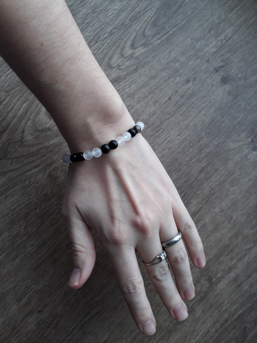 Náramek - obsidian/selenit — foto 3