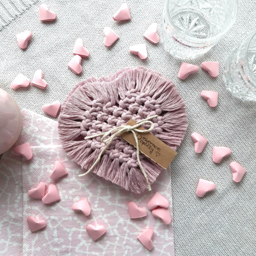 Prostírky macramé - srdíčko, růžová - sada 2ks — foto 5