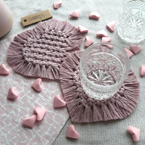Prostírky macramé - srdíčko, růžová - sada 2ks — foto 4