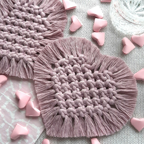 Prostírky macramé - srdíčko, růžová - sada 2ks — foto 3