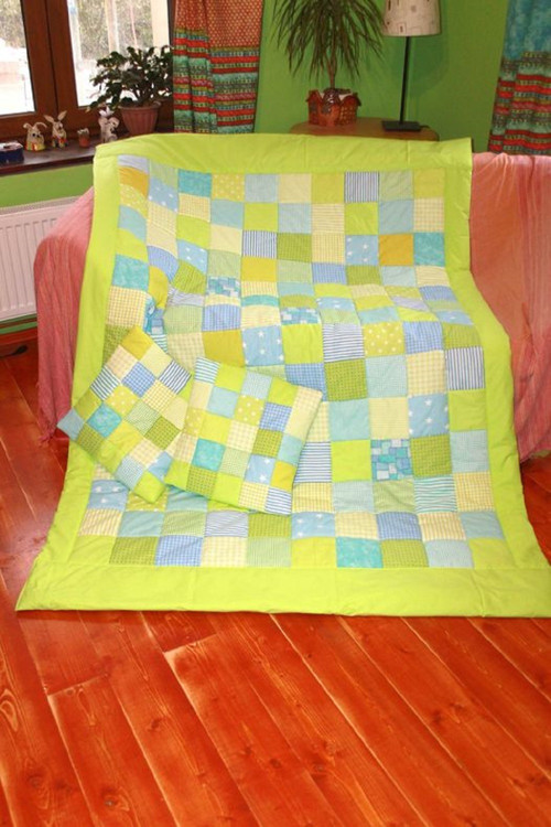Přikrývka, přehoz modro zelený patchwork — foto 2
