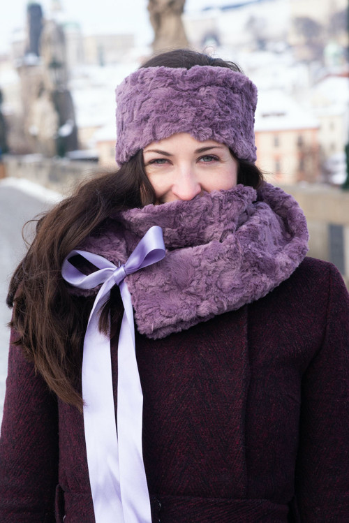 Kožešinová čelenka - Dusty Lilac — foto 3