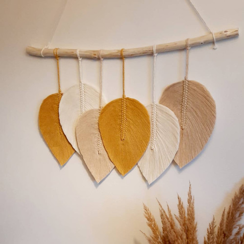 Macrame listy - hořčicová, béžová — foto 2