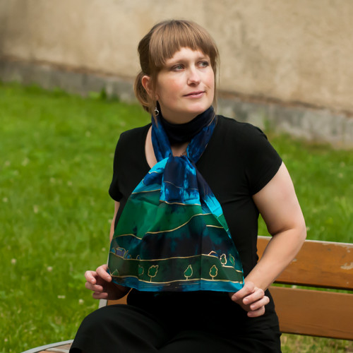 Šála hedvábná modrá — foto 2