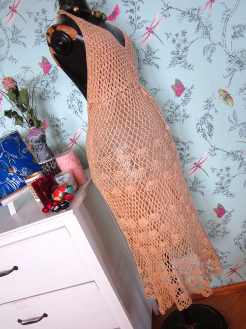 Háčkované boho cream šaty — foto 4