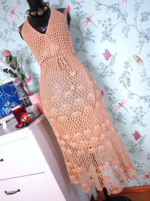 Háčkované boho cream šaty — foto 3