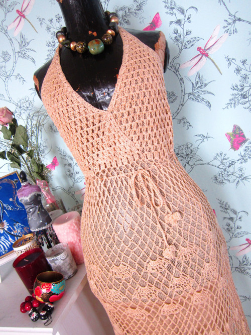 Háčkované boho cream šaty — foto 2