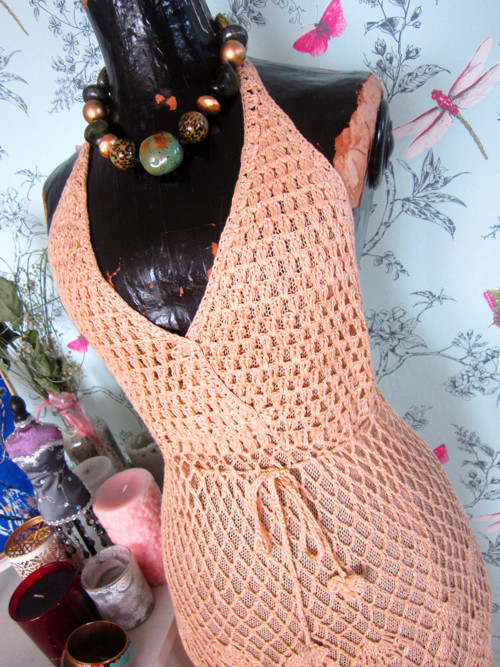 Háčkované boho cream šaty — foto 5
