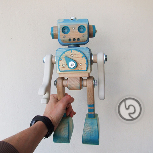 Dřevěný ROBOT Modrý — foto 4