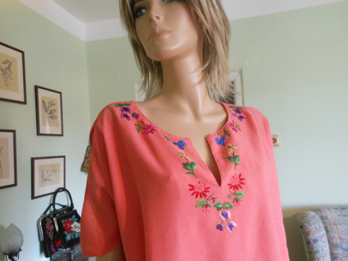 Boho vyšívaná lněná tunika, vel.UNI — foto 3