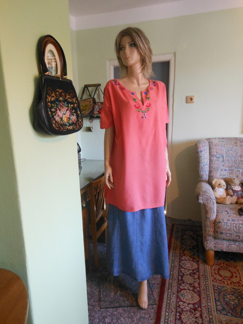 Boho vyšívaná lněná tunika, vel.UNI — foto 2