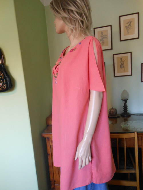 Boho vyšívaná lněná tunika, vel.UNI — foto 4