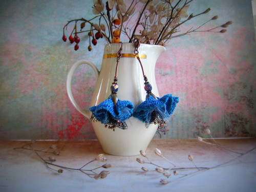 Blue Poppy - háčkované náušnice — foto 3