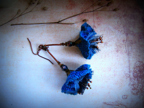 Blue Poppy - háčkované náušnice — foto 5