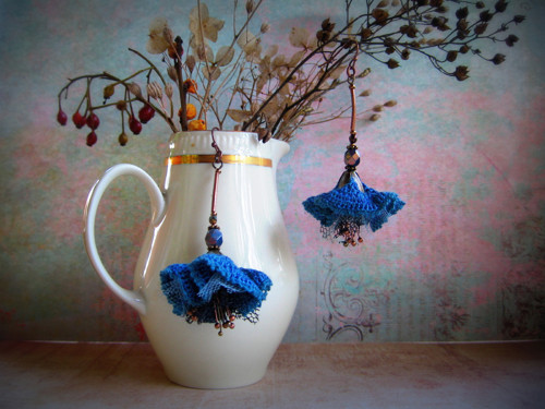 Blue Poppy - háčkované náušnice — foto 4