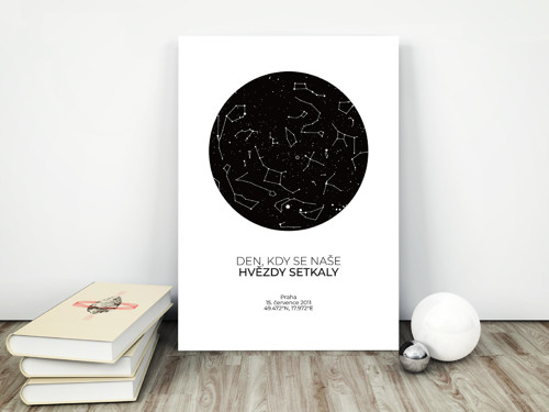 Hvězdná mapa s vaším unikátní textem – bílo-černá — foto 2