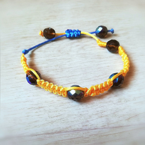 Náramek macramé-žlutá+modrá — foto 2